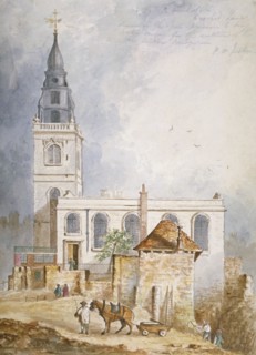 View of the Church of St Michael, Crooked Lane, City of London, 1831. Artist: Percy William Justyne