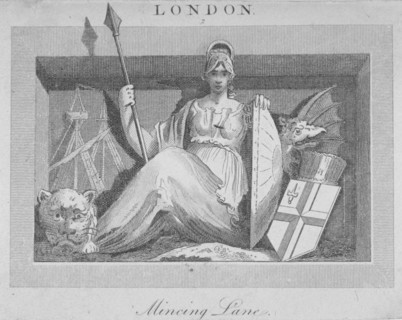 Sculptural panel in Mincing Lane, City of London, 1815. Artist: Anon