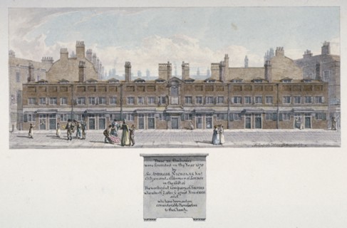 The Salters' Almshouses in Monkwell Street, City of London, 1818. Artist: Robert Blemmell Schnebbelie