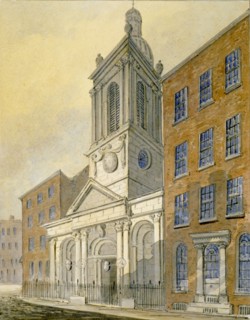 North-east view of the Church of St Peter-le-Poer and Old Broad Street, City of London, 1815. Artist: William Pearson