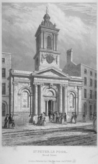 Church of St Peter-le-Poer with the congregation entering, City of London, 1839. Artist: John Le Keux