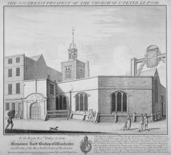 South-east prospect of the Church of St Peter-le-Poer, City of London, 1736. Artist: William Henry Toms