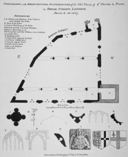 Iconography, architectural details and sections of the Church of St Peter-le-Poer, London, 1807. Artist: Thomas Fisher