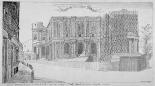 View of St Paul' s Cathedral under construction, City of London, 1685 (c1853). Artist: Sir Christopher Wren