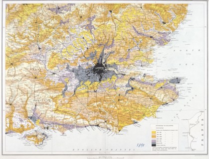 Map of London and south-east England, 1891. Artist: John Bartholomew
