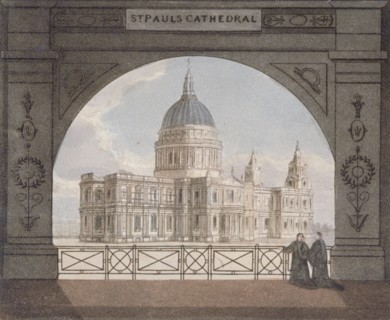 North-east view of St Paul's Cathedral through an archway, City of London, 1820. Artist: Anon