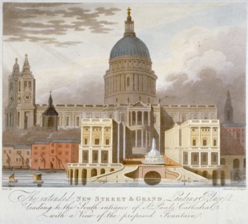 Proposed riverfront access to St Paul's Cathedral, City of London, 1826. Artist: GS Tregear