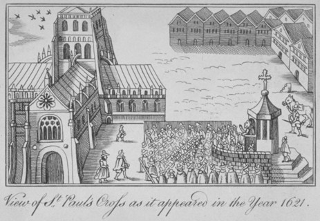 St Paul's Cross and old St Paul's Cathedral, City of London, 1621 (1650). Artist: Anon