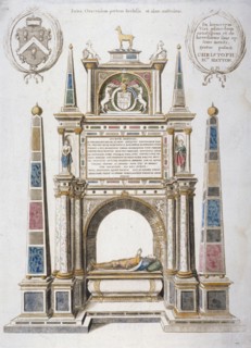 Monument to Sir Christopher Hatton in old St Paul's Cathedral, City of London, 1656. Artist: Wenceslaus Hollar