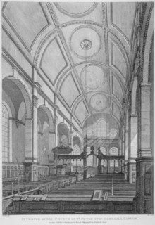 Interior of the Church of St Peter upon Cornhill looking east, City of London, 1825. Artist: Thomas Dale