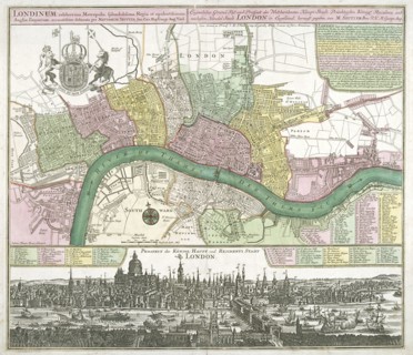 Map of Westminster, the City of London and Southwark, 1720. Artist: Johann Thomas Kraus