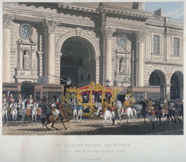 Proclaimation of George IV's accession to the throne at the Royal Exchange, London, 1820 (1827). Artist: Anon