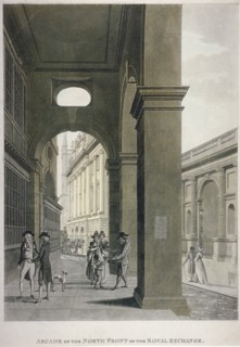 Arcade on the north front of the Royal Exchange, City of London, 1797. Artist: Anon