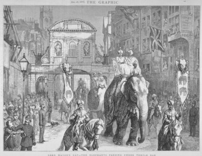 View of Temple Bar during the Lord Mayor's Day, City of London, 1876. Artist: Anon