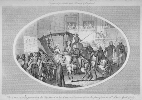 The Lord Mayor presenting the City Sword to King George III at Temple Bar, London, 1789 (1791). Artist: AW Warren