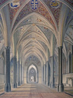 Interior view looking west, Temple Church, City of London, 1843. Artist: Anon