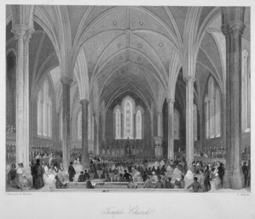 Interior of Temple Church during a service, City of London, 1860. Artist: Harden Sidney Melville
