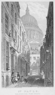 View of St Paul's Cathedral from Sermon Lane, City of London, 1823. Artist: James Sargant Storer