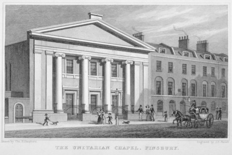 The Unitarian Chapel, South Place, Finsbury, London, 1828. Artist: Frederick James Havell