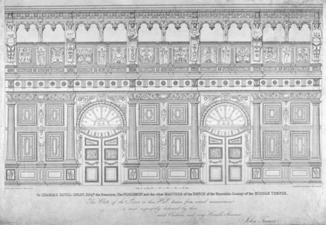 Elizabethan oak screen, Middle Temple Hall, City of London, 1828. Artist: John Turner