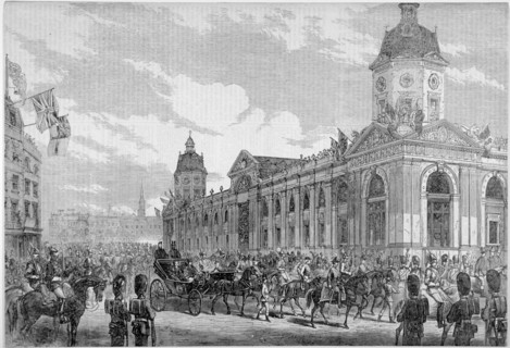 Royal procession passing Smithfield Market, City of London, 6th November 1869. Artist: Anon