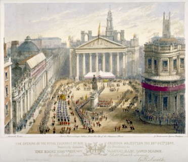 Opening of the Royal Exchange, City of London, 1844. Artist: Newcombe