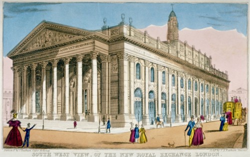 South-west view of the Royal Exchange, City of London, c1850. Artist: Anon