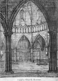 Interior view of Temple Church, looking towards the organ, City of London, 1820. Artist: Anon