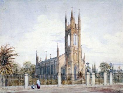 West view of St Luke's Church, Chelsea, London, 1847. Artist: John Chessell Buckler