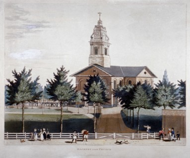 The Church of St John at Hackney, London, 1819. Artist: James Pollard