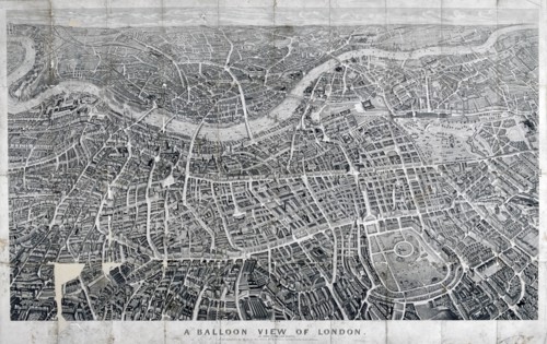 View of London from the north as seen from a balloon, 1851. Artist: Anon