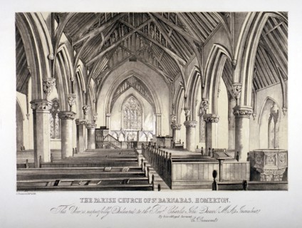 Interior view of St Barnabas Church, Homerton, Hackney, London, c1850. Artist: CJ Greenwood