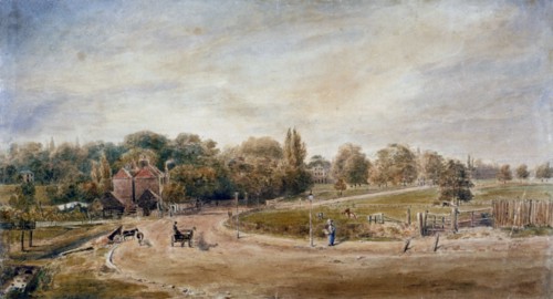 Court Lane and Lordship Lane, Dulwich, London, 1860. Artist: JC Mandy