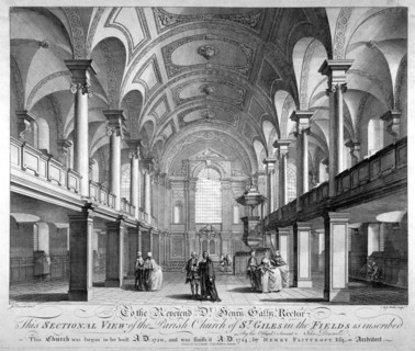 Sectional view of the Church of St Giles in the Fields, Holborn, London, 1753. Artist: Anthony Walker