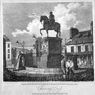 View of Charing Cross, showing the statue of King Charles I, Westminster, London, 1817. Artist: JC Varrall