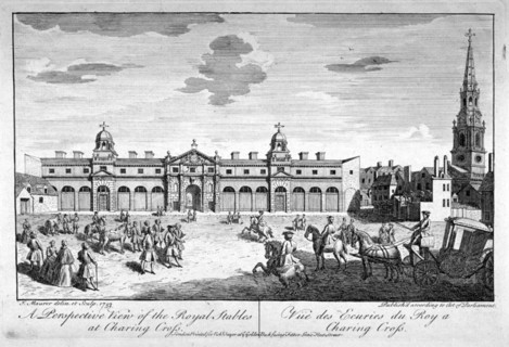 View of the royal stables in the King's Mews, Charing Cross, Westminster, London, 1753. Artist: John Maurer