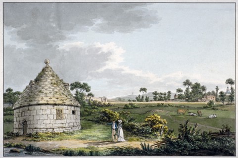 The Bayswater Conduit, with a distant view of the Paddington Canal, London, 1801. Artist: Charles Tomkins