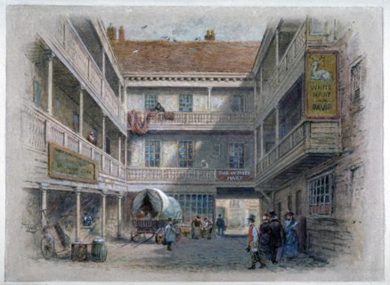 Courtyard of the White Hart Inn, Borough High Street, Southwark, London, c1860. Artist: Charles Wilkinson