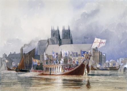 'Arrival of the Lord Mayor at Westminster', c1841(?). Artist: Richard Henry Nibbs