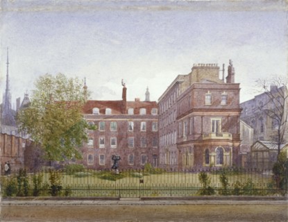 View of Clement's Inn from the north west looking across the gardens, London, 1882. Artist: John Crowther