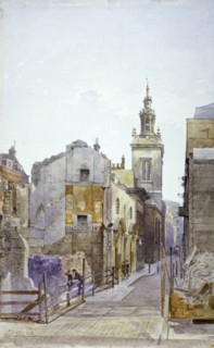 College Hill and the Church of St Michael Paternoster Royal, City of London, 1883. Artist: John Crowther