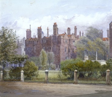 Old Buildings and gardens, Lincoln's Inn, London, 1879. Artist: John Crowther