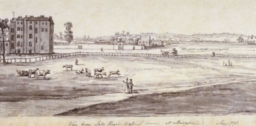 'View from Lady Kaye's Dressing Room at Marylebone', 1793. Artist: Samuel Hieronymus Grimm