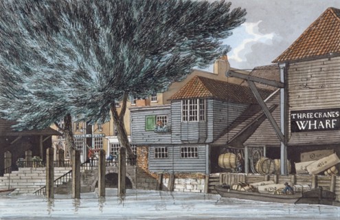 'Three Cranes Wharf', 1801. Artist: Charles Tomkins