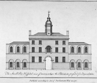 View of the smallpox hospital at Battle Bridge, London, 1771. Artist: Anon