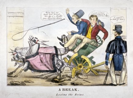 'A Break, losing the Reins', 1830. Artist: Anon