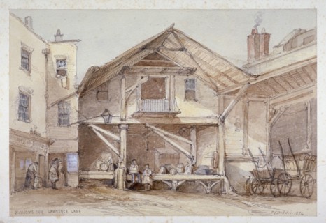 Blossoms Inn, Lawrence Lane, City of London, 1854. Artist: Thomas Colman Dibdin