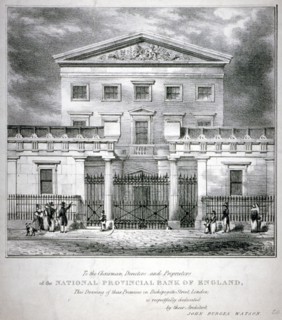 View of the National Provincial Bank at no 112 Bishopsgate Street, City of London, c1840. Artist: Anon