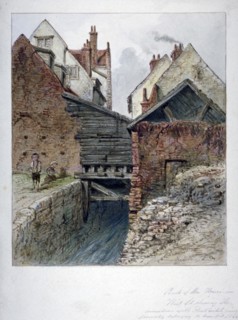 View of the back of a house in Chick Lane, showing Fleet Ditch, City of London, 1844. Artist: Frederick Napoleon Shepherd