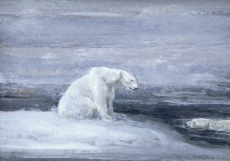 'Polar Bears watching for Seals at an Ice Hole', c1867-1910. Artist: John MacAllan Swan
